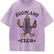 Eggplant Club Veggie Lover Retro Cartoon Vintage Washed T-Shirt in Purple