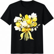 Yellow Tulip Bouquet Cotton T-Shirt in Black