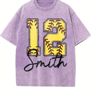Custom Softball Personalized Softball Number Vintage Washed T-Shirt in Purple