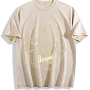 Wash Old Down Shoulder Sleeves Vintage Washed T-Shirt in Beige