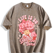 Have a Berry Nice Day Strawberry Retro Cartoon vintage washed oversized T-shirt in Brown