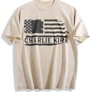American Patriot Charlie Kirk Memorial Vintage Washed T-Shirt in Beige
