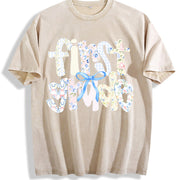 First Grade Teacher Vintage Washed T-Shirt in Beige