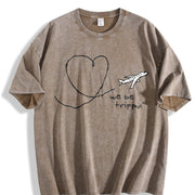 We Be Trippin Airplane Heart Vintage Washed T-Shirt in Brown