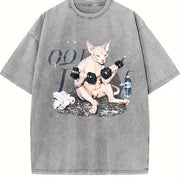 Sphynx Cat Workout Vintage Washed T-Shirt in Gray