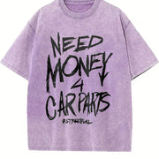 1pc 230GSM - Double-Sided Front & Back NEED MONEY for CARS vintage washed oversized T-shirt in Purple