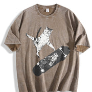 Emo Skater Cat vintage washed oversized T-shirt in Brown