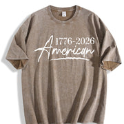 USA 1776-2026: Patriotic 250th Anniversary Independence Vintage Washed T-Shirt in Brown