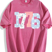 1776 Plaid Floral Star Number Vintage Washed T-Shirt in Red