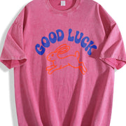 Retro Good Luck Rabbit Vintage Washed T-Shirt in Red