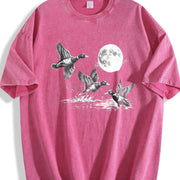 Duck 90s Retro Ducks Nature Moon ® Vintage Washed T-Shirt in Red