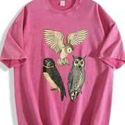 With a of Three Owls Flying Vintage Washed T-Shirt in Red