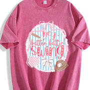 ZestLoop Preppy Baseball Bow Glitter Vintage Washed T-Shirt in Red