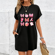 Lovely Bows and Apple Dress Cotton T-Shirt in Black