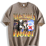 Milk Makes My Tummy Hurt Bootleg Vintage Washed T-Shirt in Brown