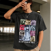 In My Feral Era Raccoon Animal Meme Racoons Team Trash Vintage Washed T-Shirt in Black