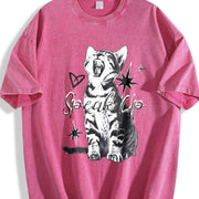 Speak Up Cat Vintage Washed T-Shirt in Red