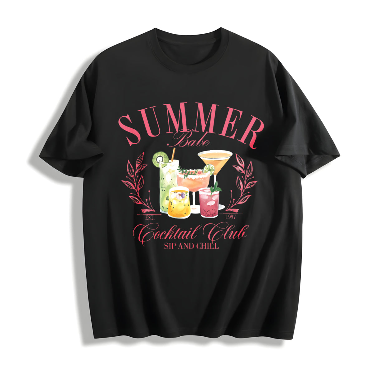 Fruit Cocktail Cotton T-Shirt in Black
