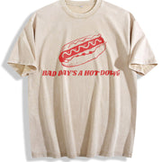 Bad Day to Be a Hot Dog Ironic Meme Boxy DTG Vintage Washed T-Shirt in Beige