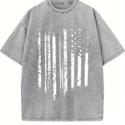 Distressed Black American Flag Vintage Washed T-Shirt in Gray