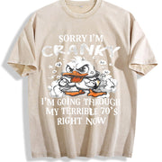 Sorry I'm Cranky Vintage Washed T-Shirt in Beige