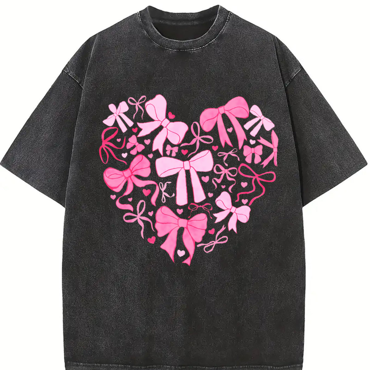 Coquette Valentine Heart Vintage Washed T-Shirt in Black