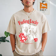 Feeling Lucky Casino Vintage Washed T-Shirt in Beige