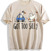 Retro Silly Goose 90s Vintage Washed T-Shirt in Beige