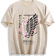 Attack On Titan Anime Wings Of Freedom AOT - Eren Soft vintage washed oversized T-shirt in Beige