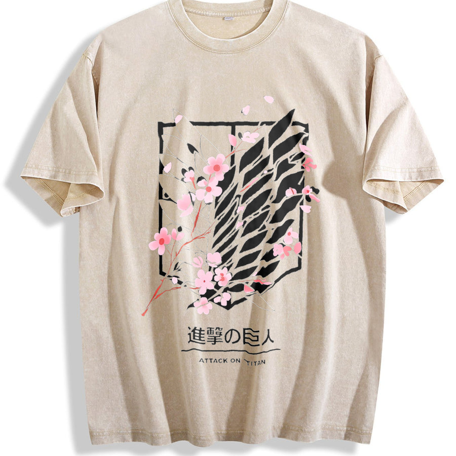 Attack On Titan Anime Wings Of Freedom AOT - Eren Soft vintage washed oversized T-shirt in Beige