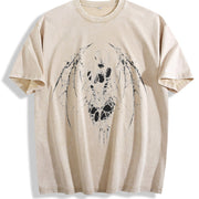 Gothic Y2k Anime Angel Black vintage washed oversized T-shirt in Beige