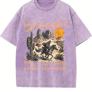 Retro Wranglin' Feral Children Raccoon 90s Western Vintage Washed T-Shirt in Purple
