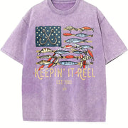 For the Coastal Grandpa & Urban Explorer: Keepin' It Reel Vintage Washed T-Shirt in Purple