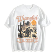 Retro Wranglin' Feral Children Raccoon 90s Western Cotton T-Shirt in White
