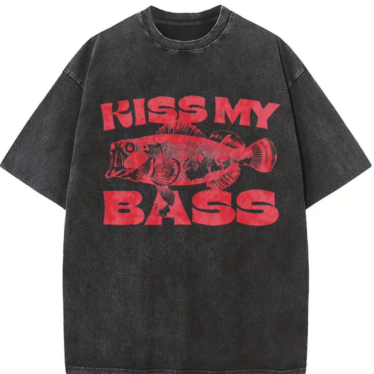 Kiss My Bass Style Fishing vintage washed oversized T-shirt in Black
