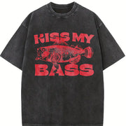 Kiss My Bass Style Fishing vintage washed oversized T-shirt in Black