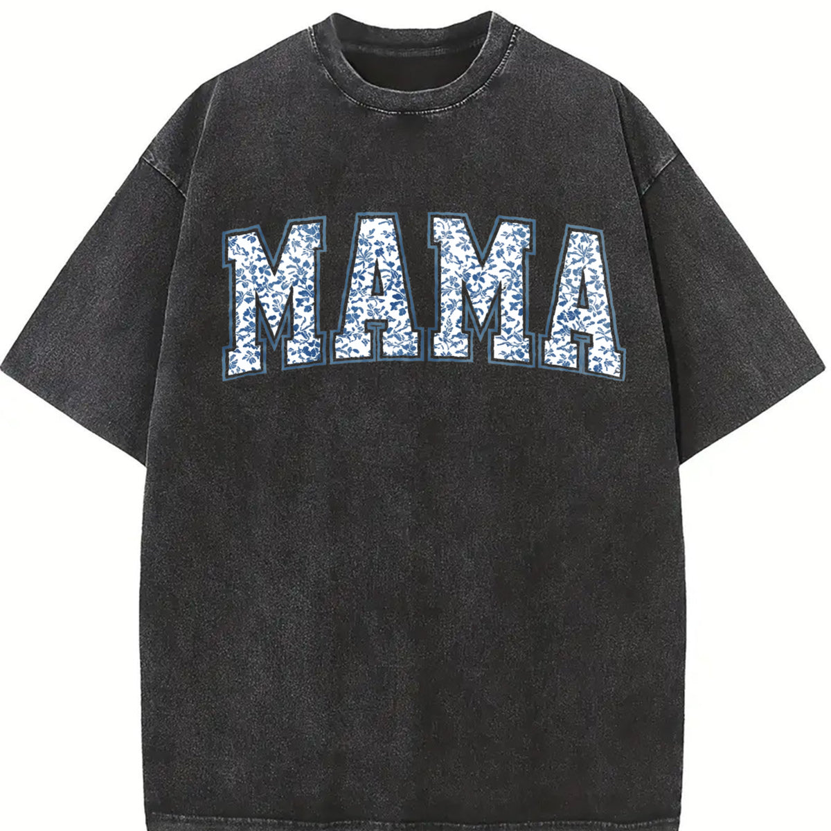 Toile Floral Mama Pregnancy Announcement Boy Vintage Washed T-Shirt in Black