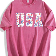 USA Floral Flowers vintage washed oversized T-shirt in Red