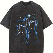 Two Cats Playing Galaxy Vintage Washed T-Shirt in Black