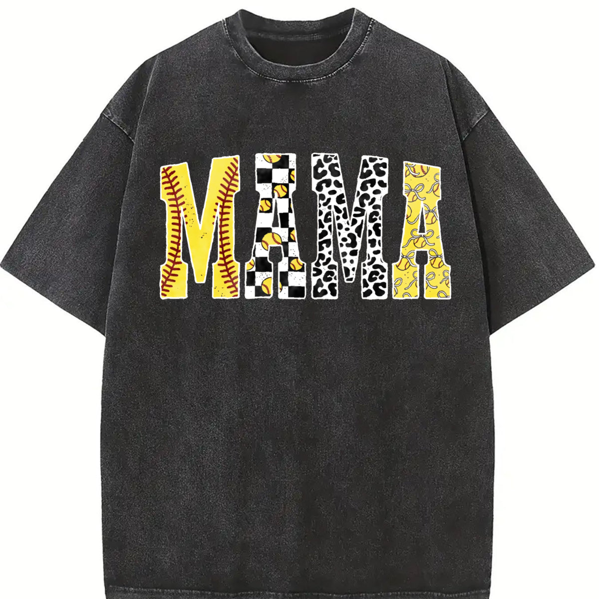 Softball Mama Softball Mom Game Day Vintage Washed T-Shirt in Black
