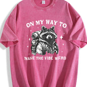 On My Way to Make the Vibe Weird Raccoon Vintage Washed T-Shirt in Red