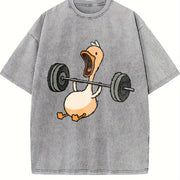 Lifting Duck Gym Vintage Washed T-Shirt in Gray