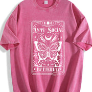 Anti-Social Butterfly Tarot vintage washed oversized T-shirt in Red