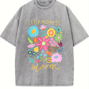 Let Kindness Bloom Positivity Mental Health vintage washed oversized T-shirt in Gray