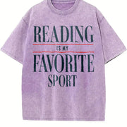 Reading Is My Favorite Sport Vintage Washed T-Shirt in Purple