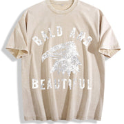 Bald and Beautiful Sarcastic Bald Eagle Fourth of July Vintage Washed T-Shirt in Beige