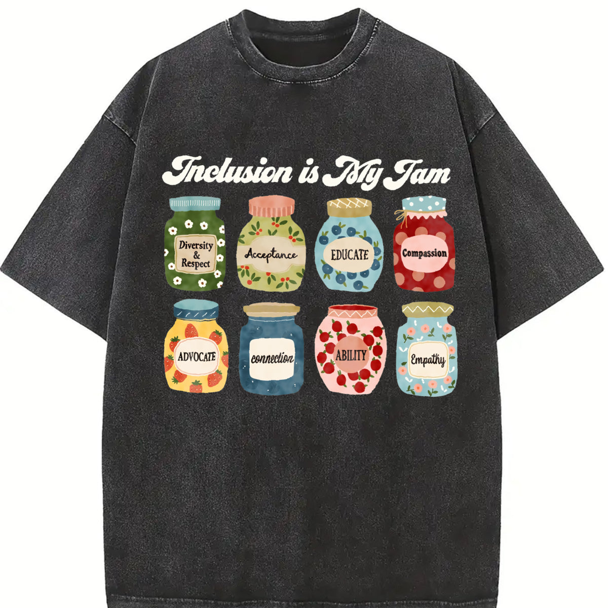 Inclusion Neurodiversity Vintage Washed T-Shirt in Black