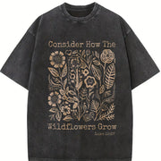 Consider How Wildflowers Grow Bible Outdoor Sports vintage washed oversized T-shirt in Black