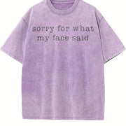 Sorry for What My Face Said Vintage Washed T-Shirt in Purple