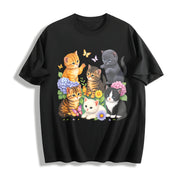 Retro Kitten 90s Cute Cats Pullover Cotton T-Shirt in Black